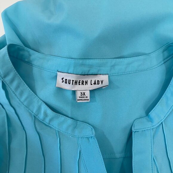 Southern Lady Women 3X Turquoise Button-Up Tunic Blouse Pintuck Front Side Slits - Picture 3 of 14